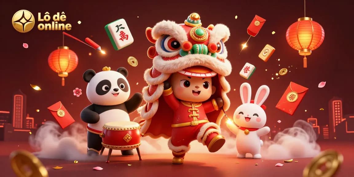Experience Lô đề online with vibrant characters and dynamic game elements in this festive 3D illustration.