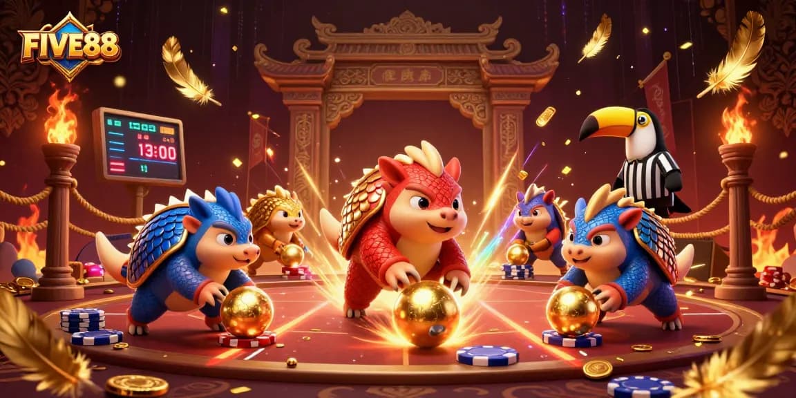 Engaging FIVE88 casino scene with rival pangolins in action, showcasing intense gameplay and excitement.
