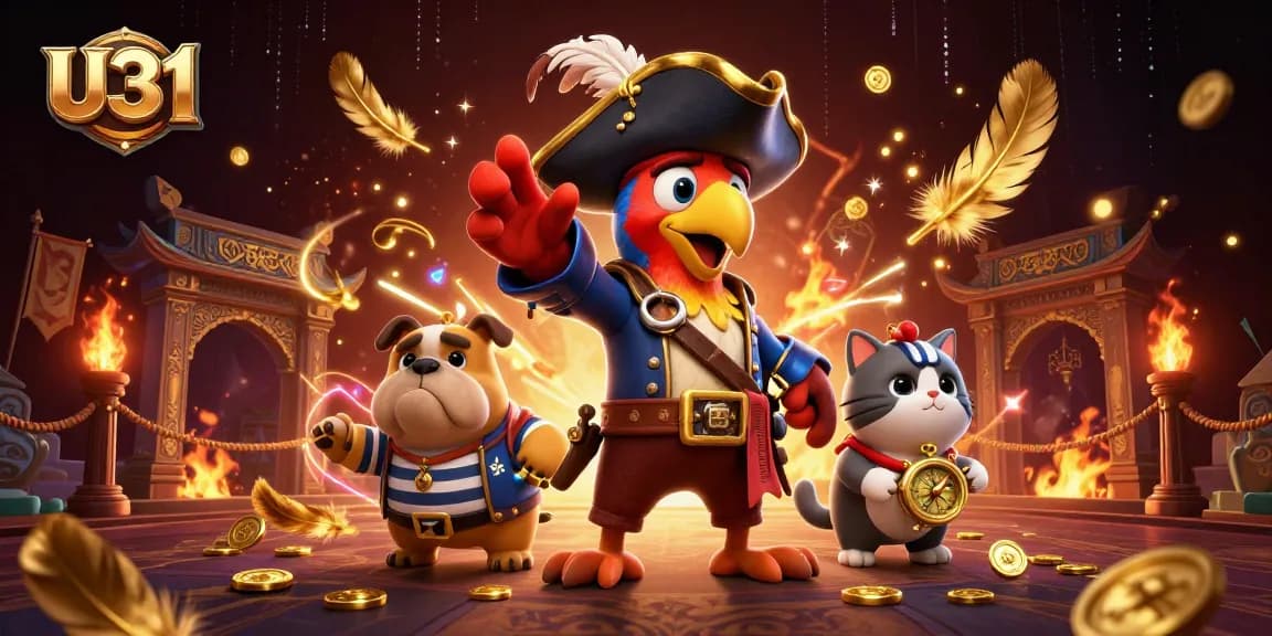 Join the U31 casino adventure with vibrant 3D characters in a rich gambling arena filled with excitement.