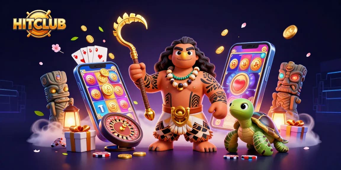 Engage with HITCLUB's vibrant slot games and rewards in an immersive 3D illustration.