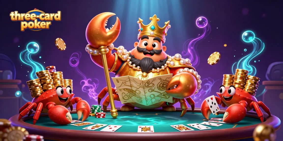 Join the action of three-card-poker with lively poker elements and vibrant characters in this vibrant casino scene.