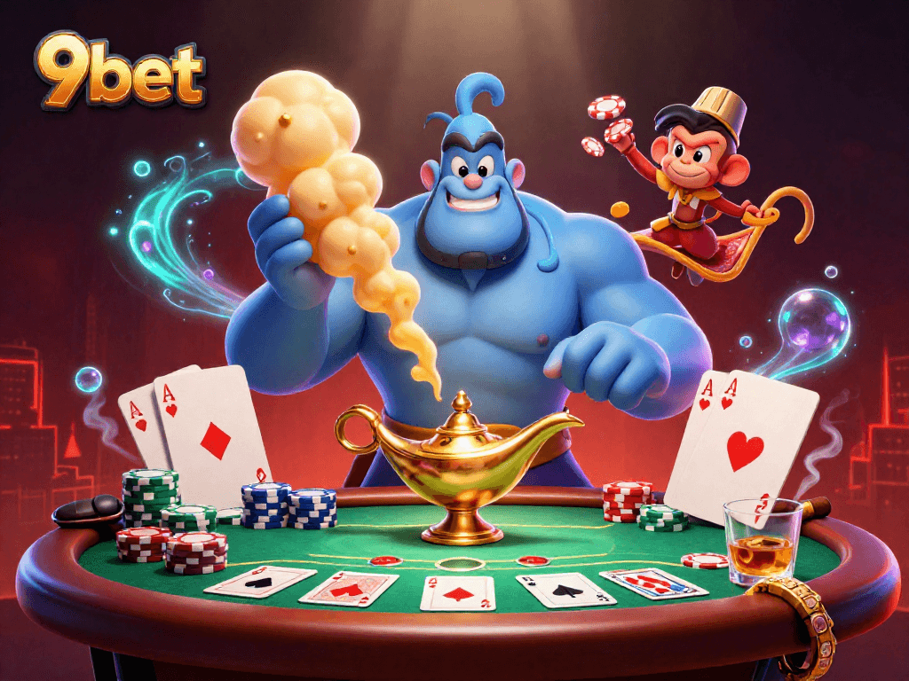 Experience thrilling 9bet action with vibrant casino elements in this magical 3D illustration.