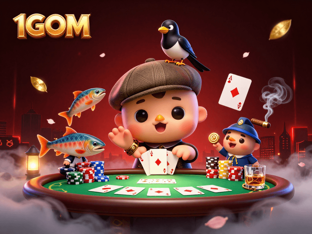Engage in thrilling gameplay at 1GOM with cartoon-inspired characters and vivid casino elements.