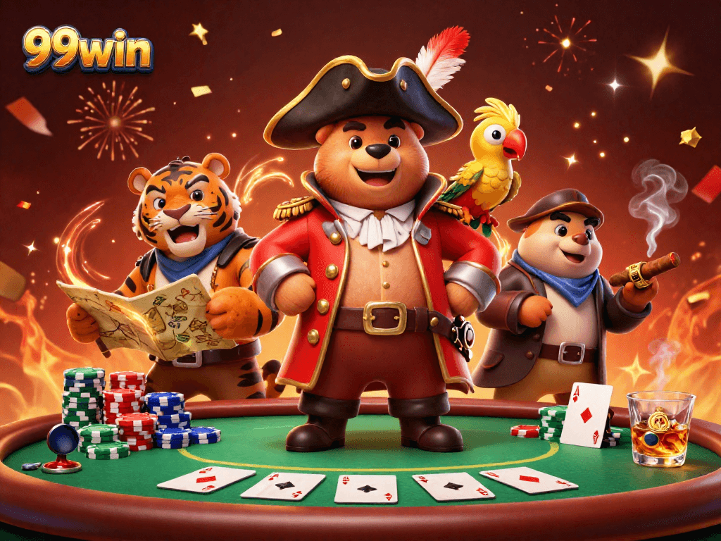 Experience thrilling games at 99win with our vibrant pirate casino scene full of poker action.