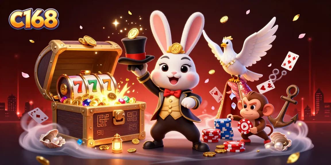 Experience thrilling moments with c168 as a magical rabbit captures golden coins in a casino adventure.
