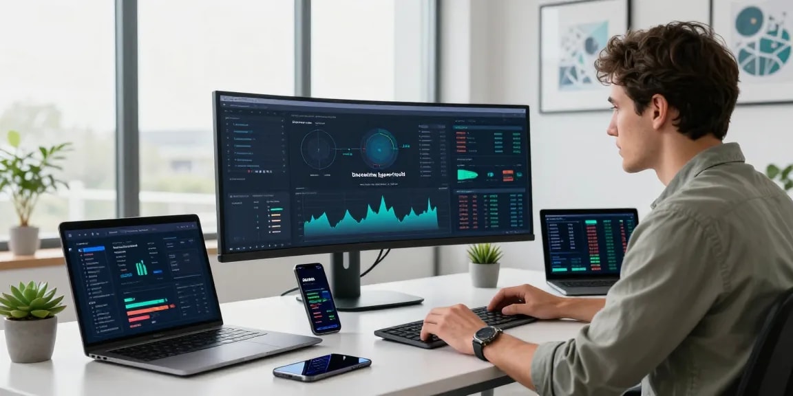 Kinetiq Hyperliquid analysis in a modern digital finance office, showcasing a focused analyst working with advanced blockchain metrics.