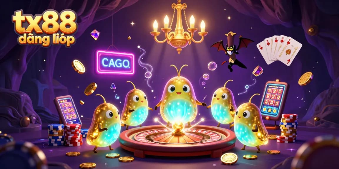 Experience the thrilling tx88 đăng nhập with glowing glowworms lighting a vibrant cave casino scene.