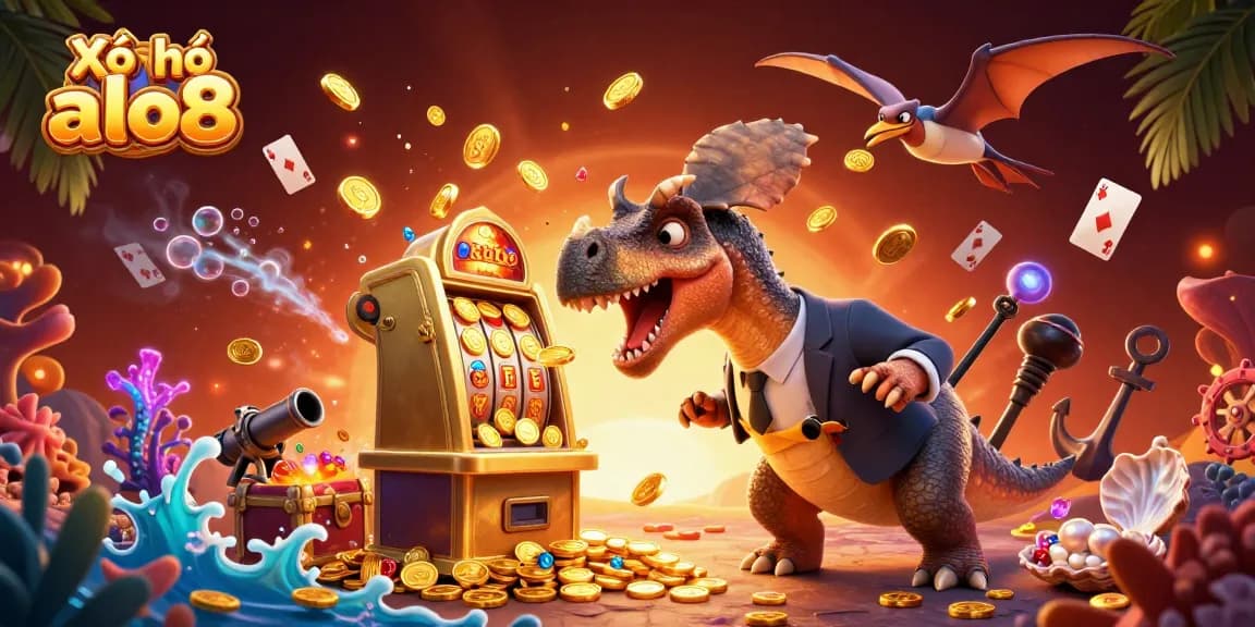 Xổ số alo8 offers thrilling jackpot excitement with a pachycephalosaurus and dynamic casino elements