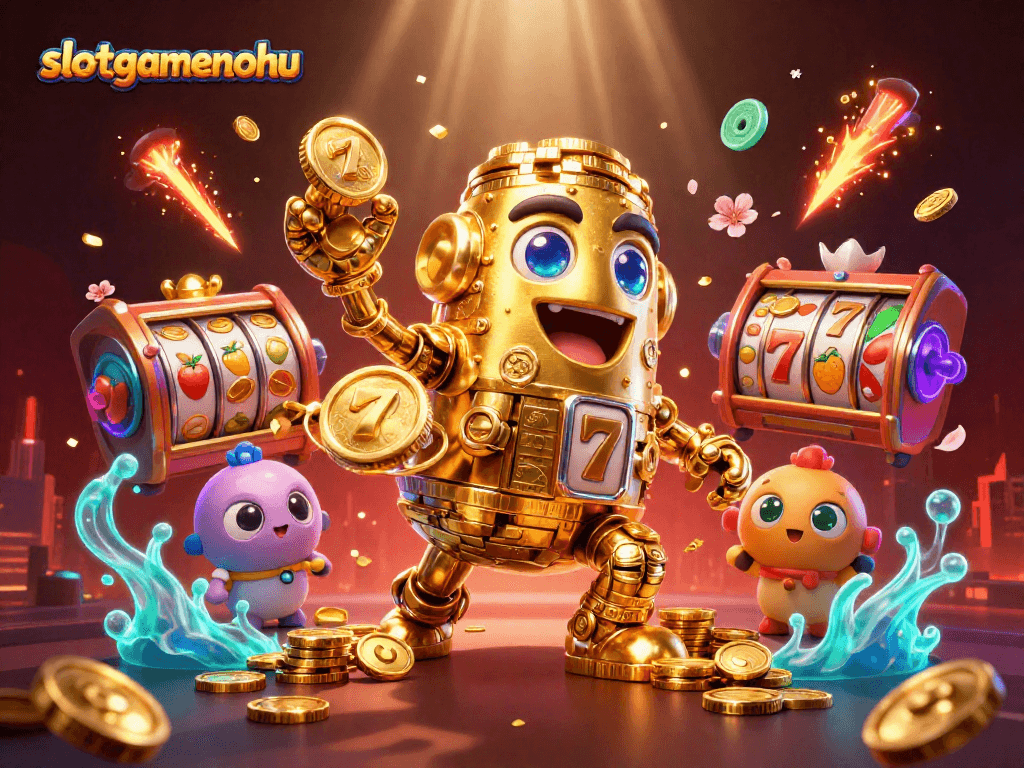 Experience the thrilling fun of slotgamenohu with a lively jackpot scene featuring dynamic elements and golden golems.