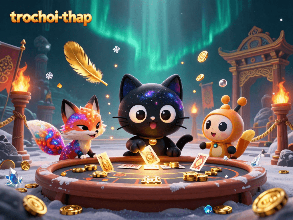Play thrilling trochoi-thap matches within a captivating cosmic casino backdrop.