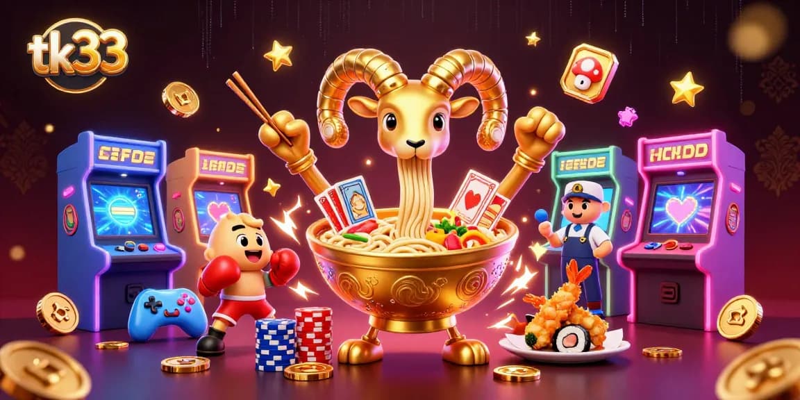 tk33 showcases a vibrant gaming scene with cartoon characters engaging in casino activities.
