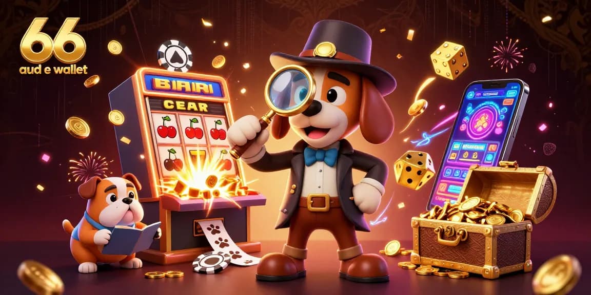 Spin and win with the 66 aud e wallet at our vibrant casino scene featuring 3D characters and slot machines.