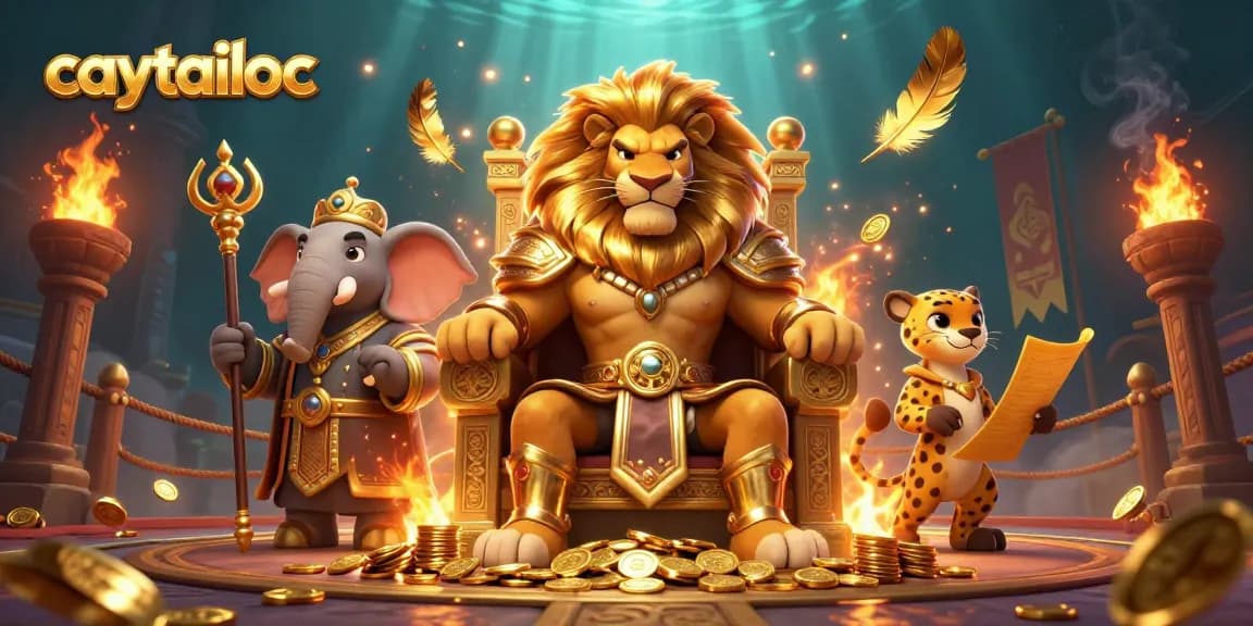 Experience exciting gameplay at caytailoc featuring a lion king in gold, vibrant atmosphere, slots, and jackpot action.