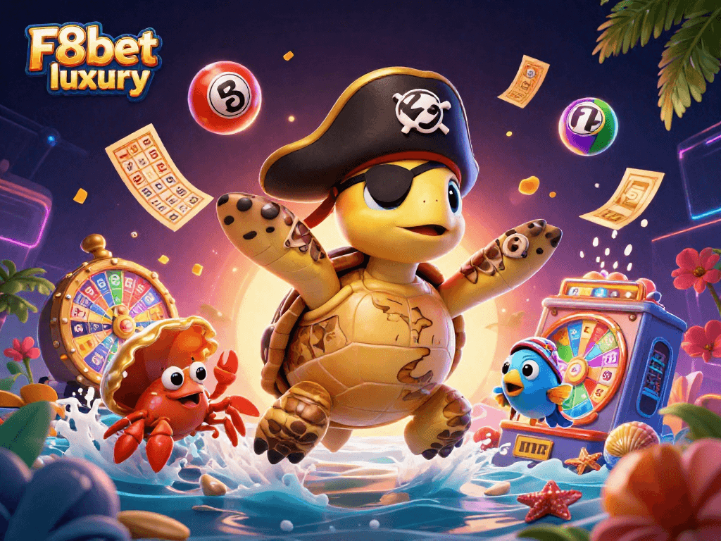 Experience the thrill of F8bet luxury with colorful lottery elements and exciting pirate characters.
