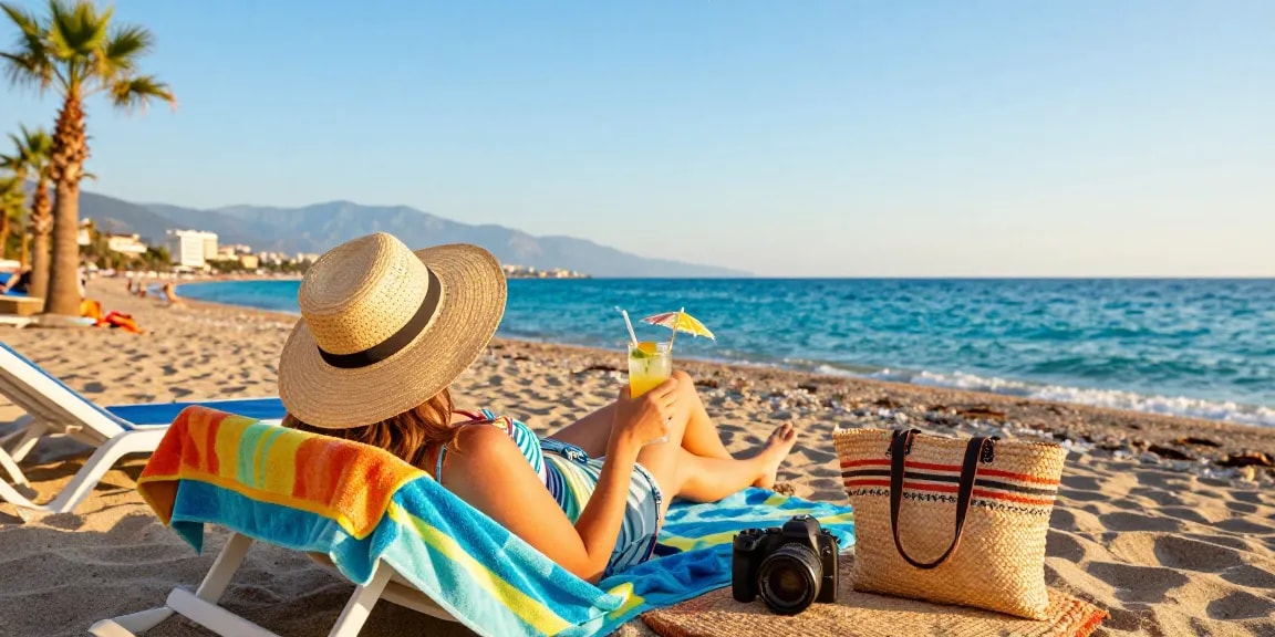 Relaxing on the beach in Antalya, enjoying pleasant weather in May.