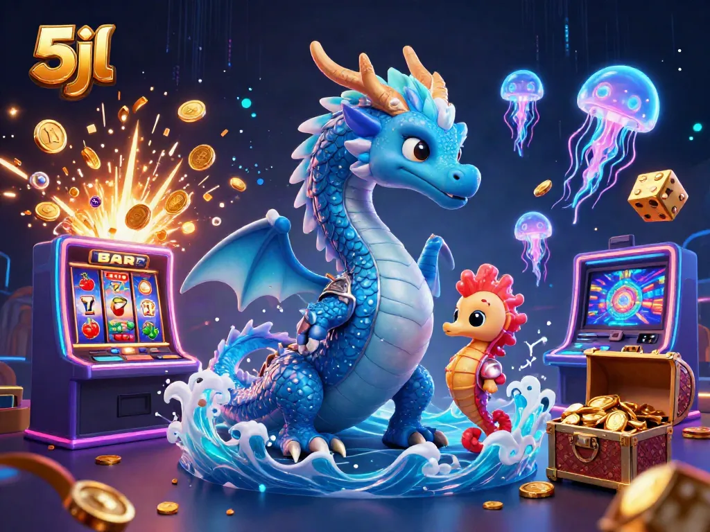 Engage with 5jl's exciting gaming features, highlighted by animated characters and vibrant casino visuals.