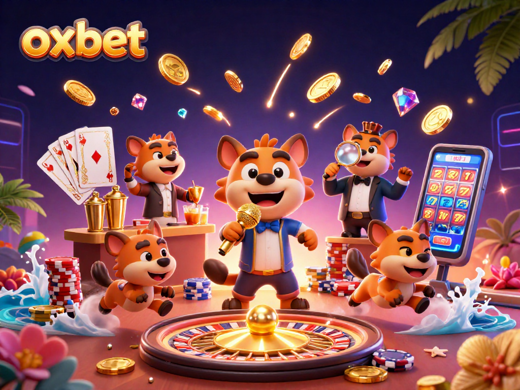 Experience the excitement of oxbet with a trio of hyenas in a lively casino scene