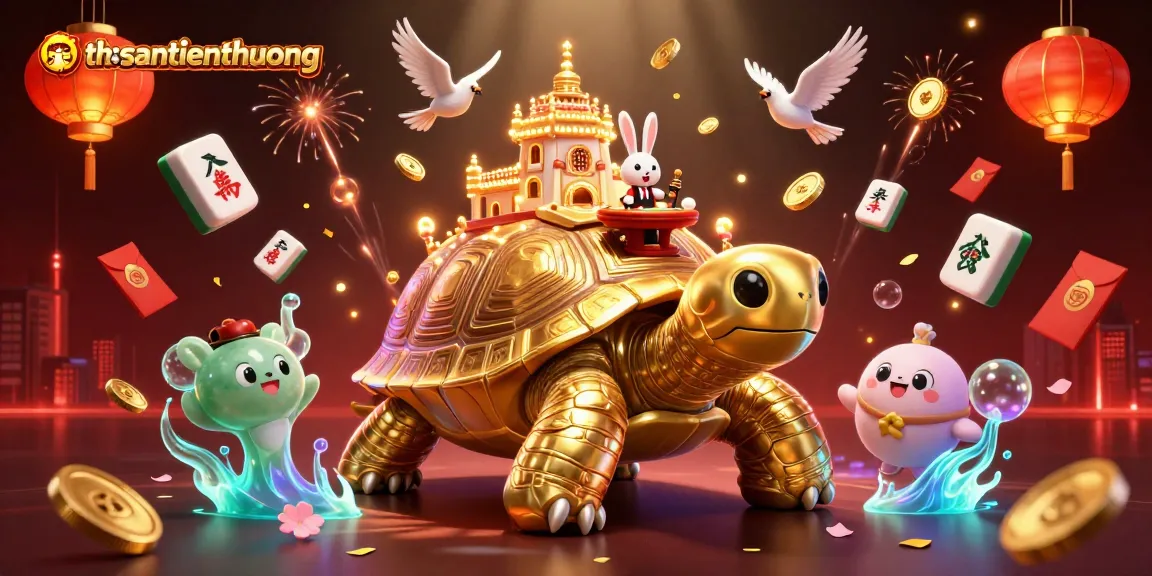 Experience thrilling wins with thosantienthuong featuring a golden tortoise casino scene rich in vibrant details.