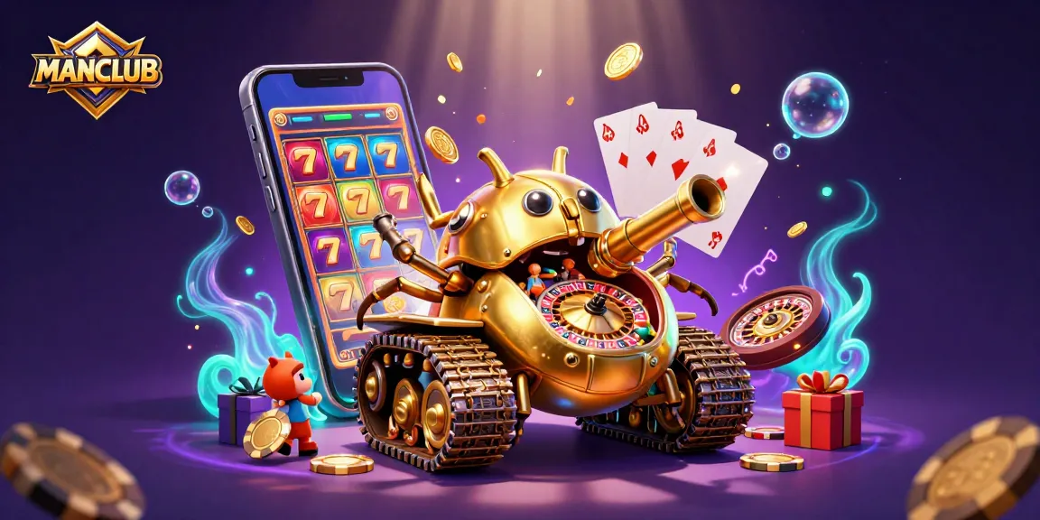 Experience the thrill of gaming at MANCLUB featuring a mini casino inside a golden beetle tank.