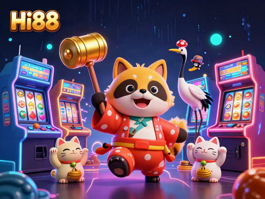 Experience the thrill of gaming at Hi88 with vibrant slot reels and lucky symbols.