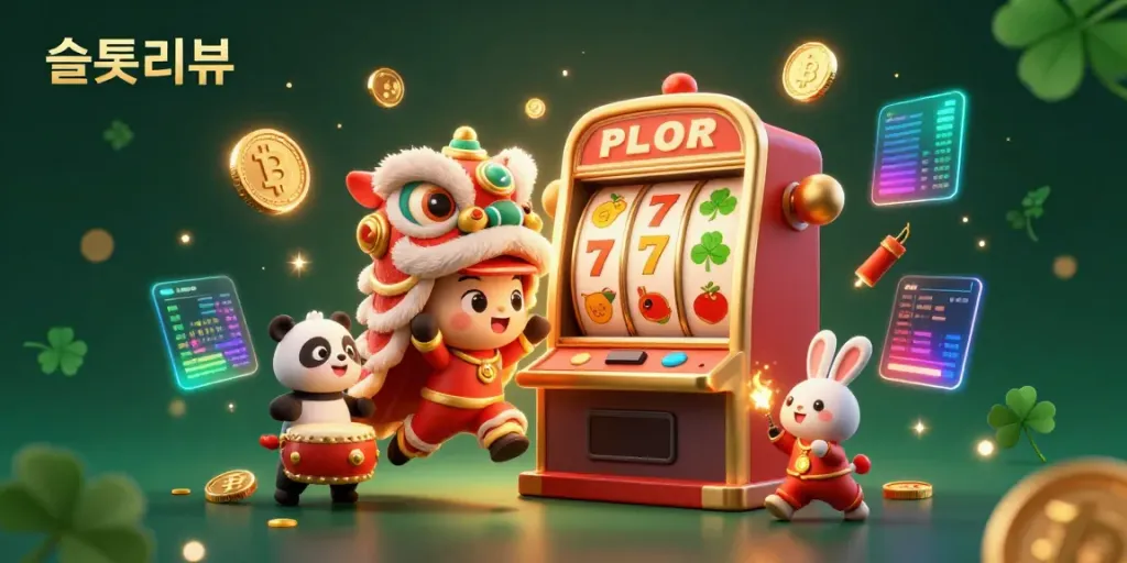 Experience the thrill of slot gaming with our 슬롯리뷰 showcasing colorful characters, slot reels, and glowing crypto coins in vibrant celebration.