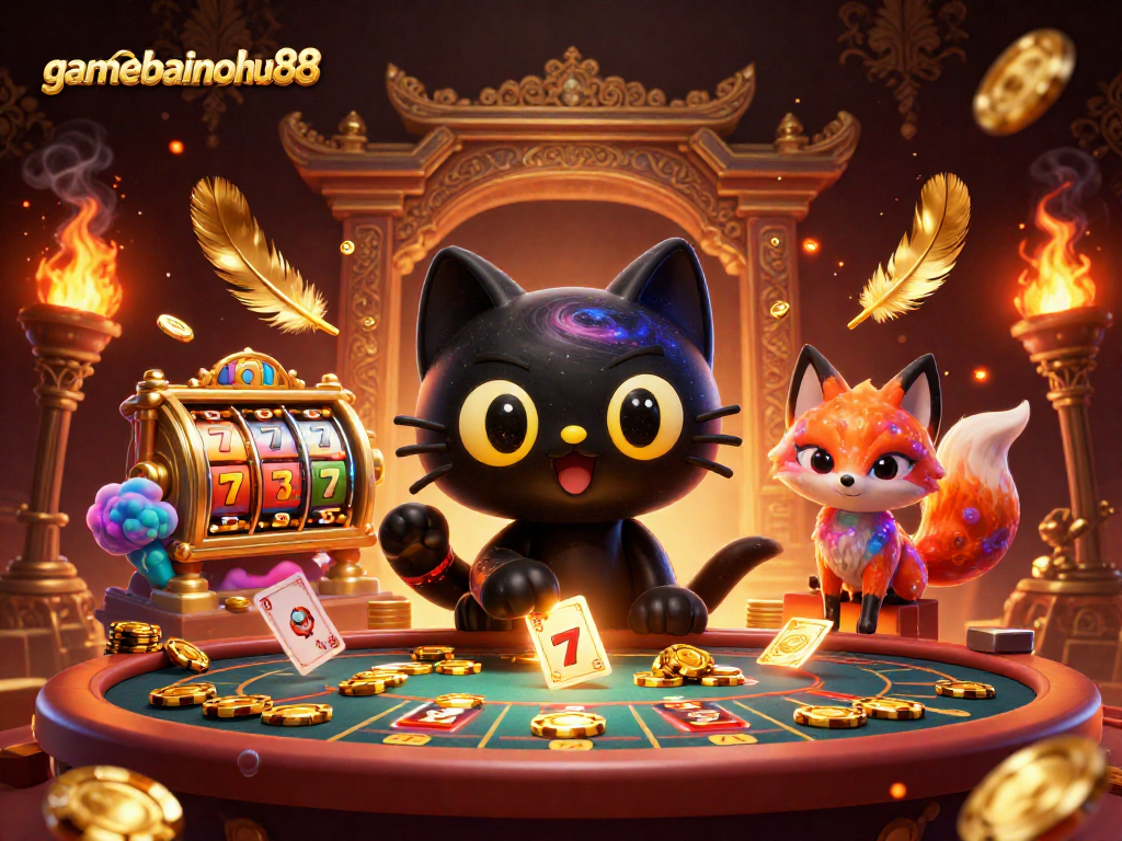 Engage in exciting gameplay with gamebainohu88 at the cosmic casino featuring vibrant characters and slot action.