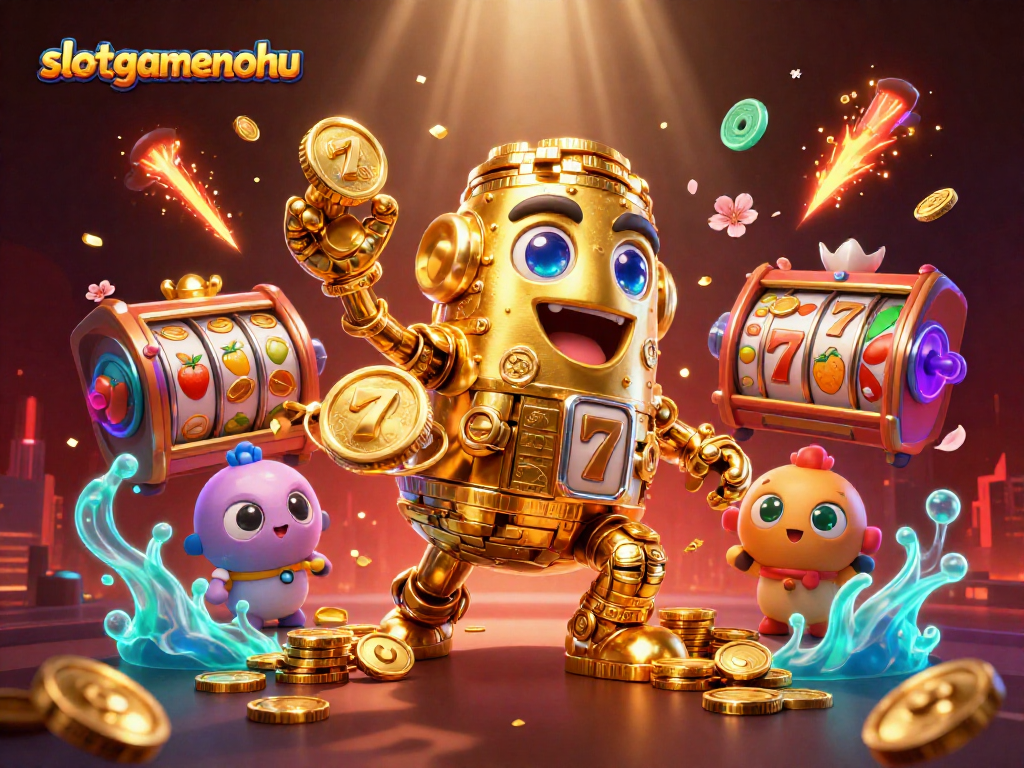 Experience the thrilling fun of slotgamenohu with a lively jackpot scene featuring dynamic elements and golden golems.