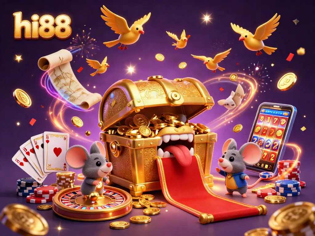 Experience high-stakes gaming action with hi88's dazzling 3D casino illustration, rich in details.