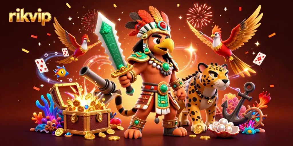 Engage in thrilling adventures with rikvip featuring cartoon warriors and treasure elements.