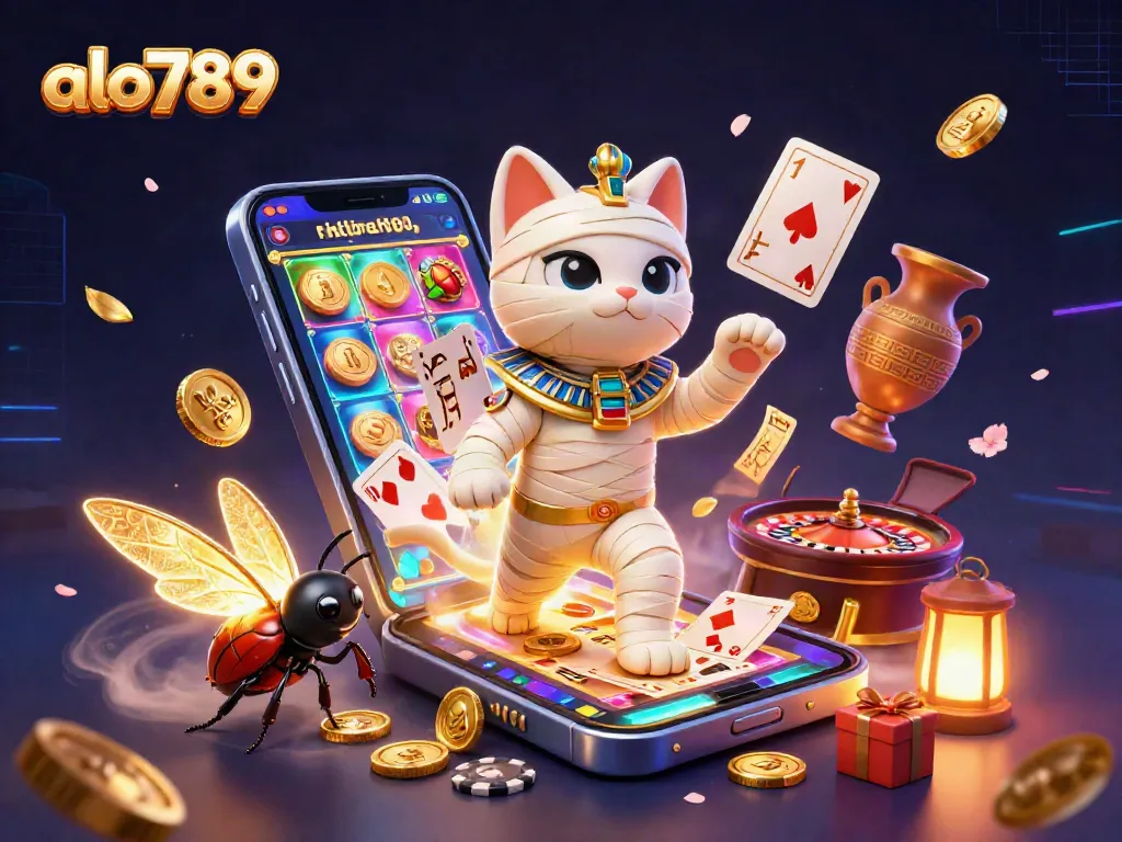 Experience thrilling gameplay at alo789 casino with an Egyptian mummy cat bursting from a golden sarcophagus.