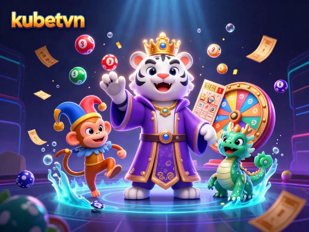 Experience the thrill of kubetvn casino with vibrant characters, lively lottery elements, and dynamic excitement.