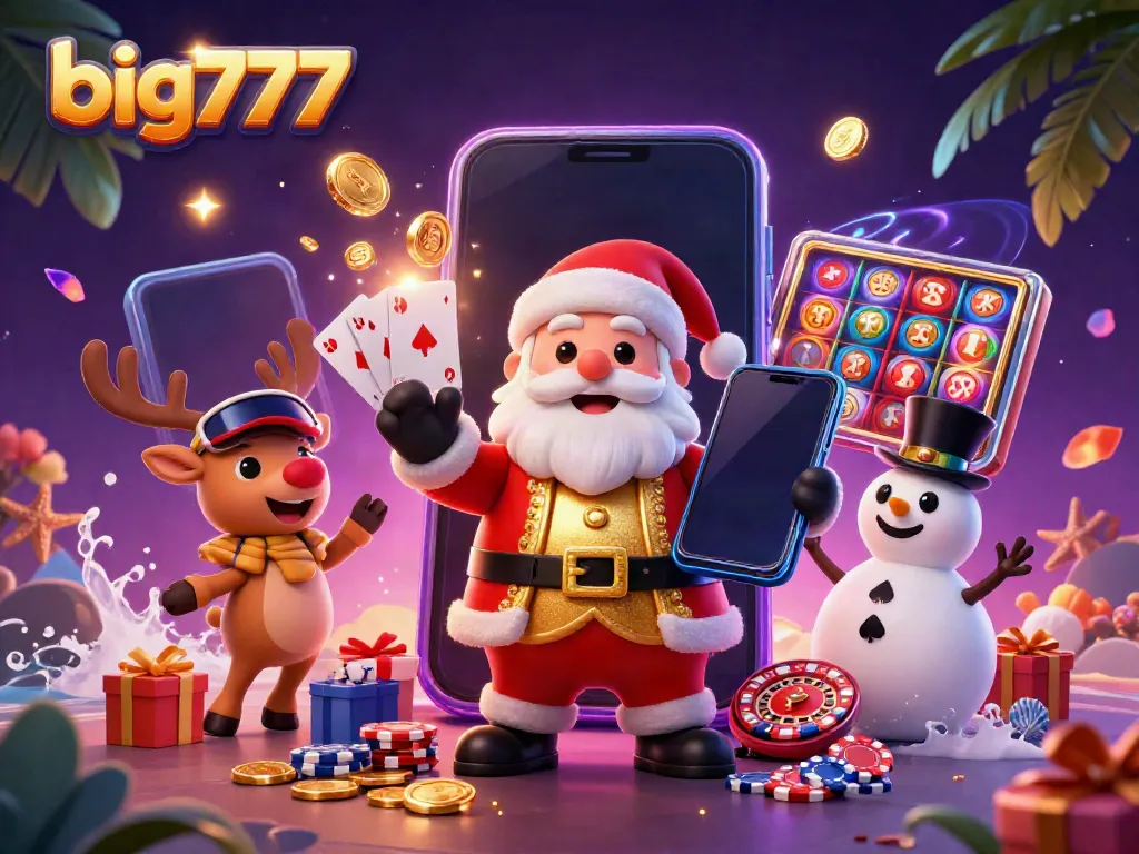 Experience big777 excitement with Santa and friends in a vibrant casino celebration.