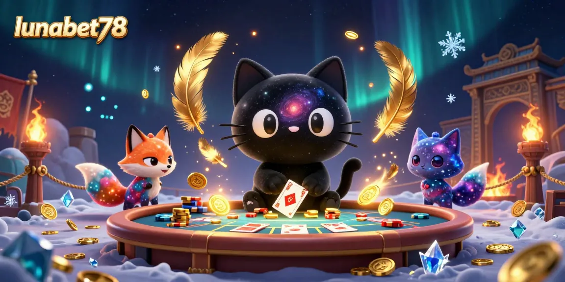 lunabet78 menghadirkan kucing hitam lubang hitam dan rubah nebula dalam ilustrasi kasino yang menakjubkan