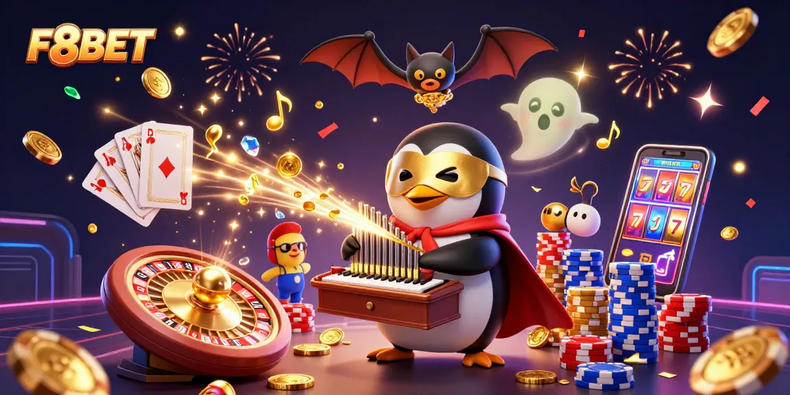 F8BET brings excitement as a phantom penguin plays an organ, showering golden coins.