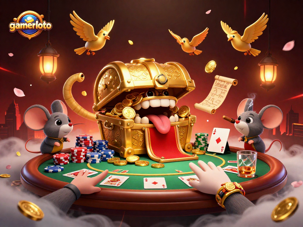 Gamerloto captivates players with a vibrant poker scene filled with treasure, chips, and adventure.