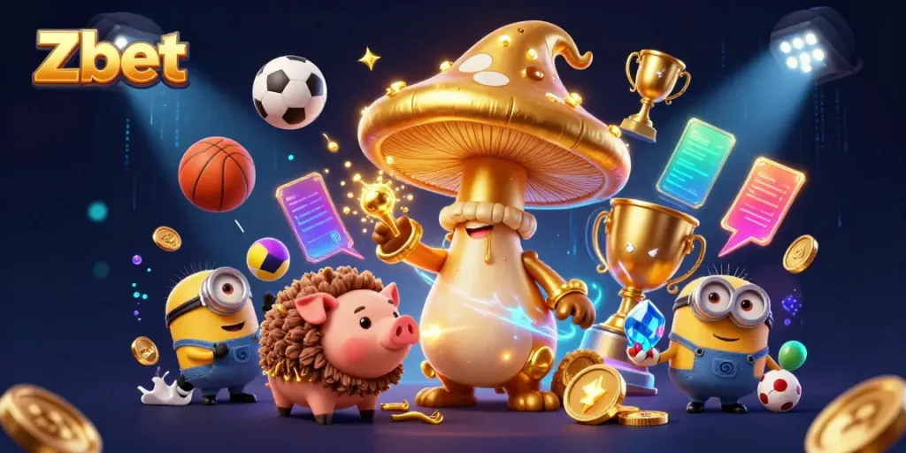 Zbet elevates gaming excitement with vibrant 3D sports elements, golden rewards, and a wizard theme.
