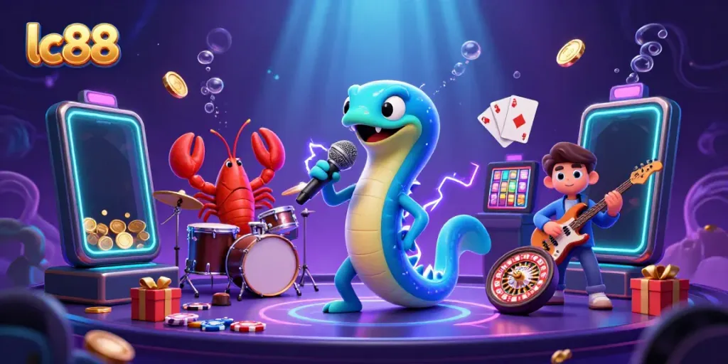 Experience lc88's vibrant underwater casino stage featuring fun characters, colorful games, and electrifying atmosphere.