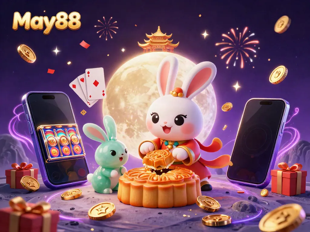 Celebrate big wins with May88 in a magical casino world featuring lunar rabbits and gaming excitement.