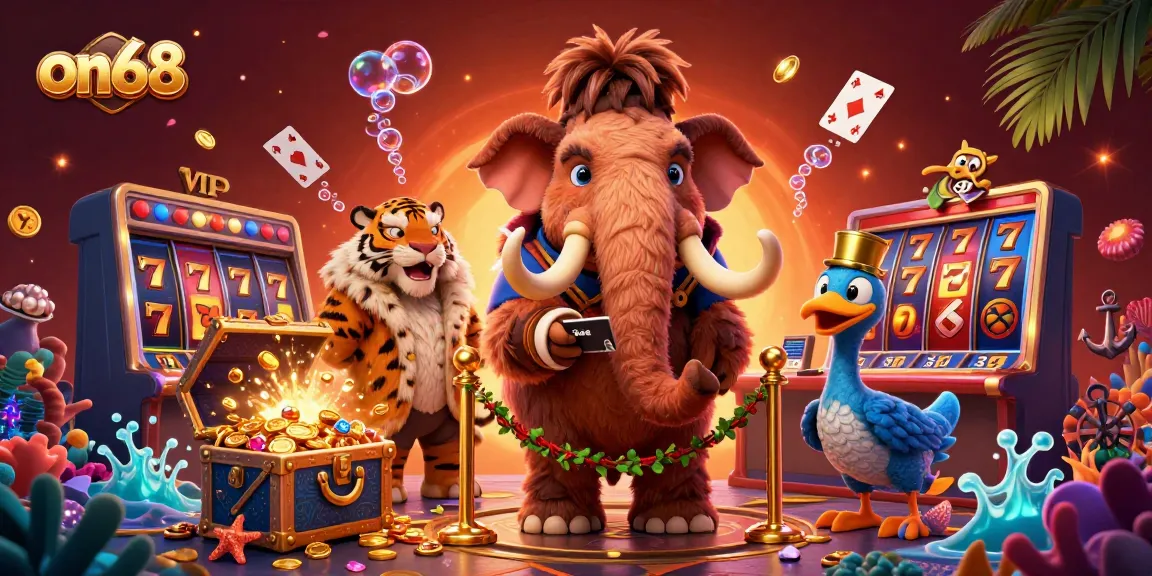 Experience on68’s vibrant gaming scene with a woolly mammoth bouncer, saber-tooth VIP, and exciting casino elements.