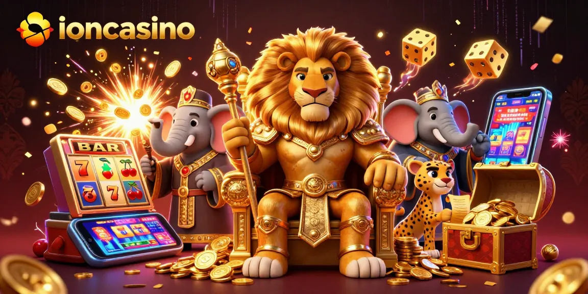 Experience excitement at ioncasino with a majestic lion king, slot machine jackpots, and thrilling gameplay!