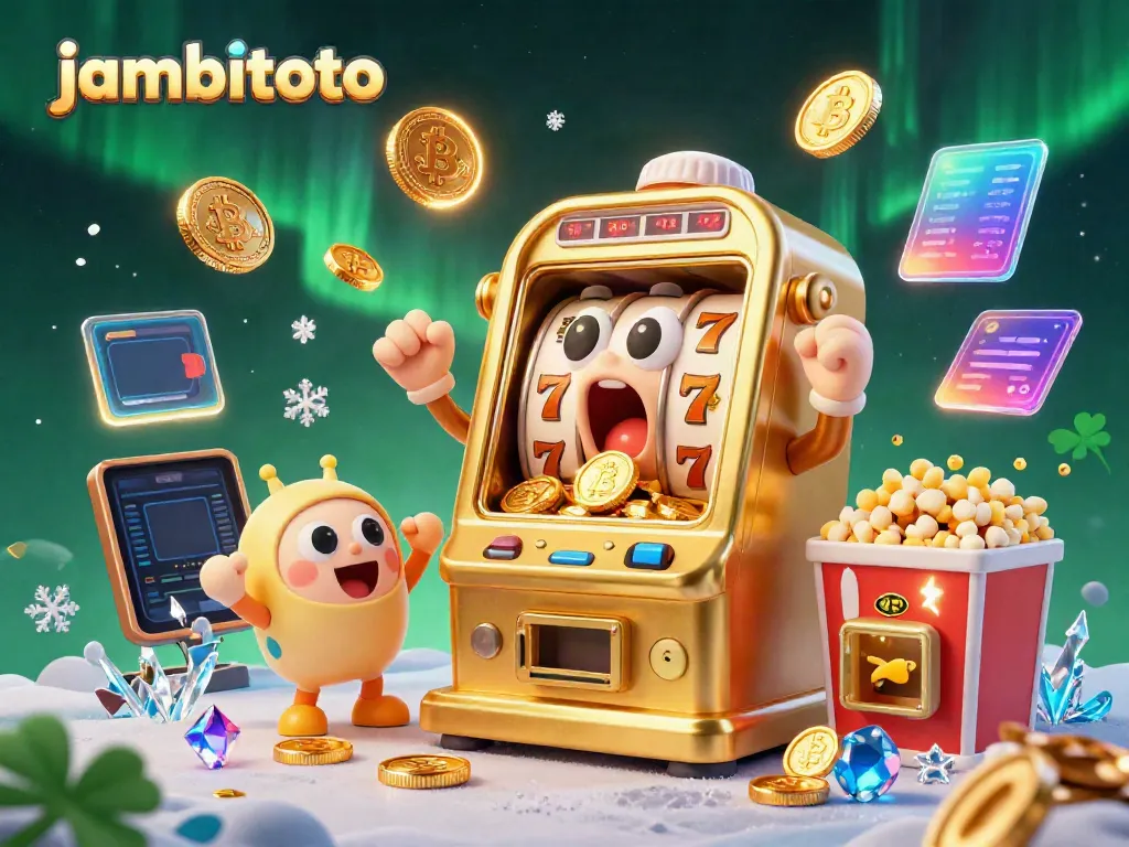 Experience the excitement of jambitoto with animated slot machines hitting jackpots in a festive 3D casino scene.