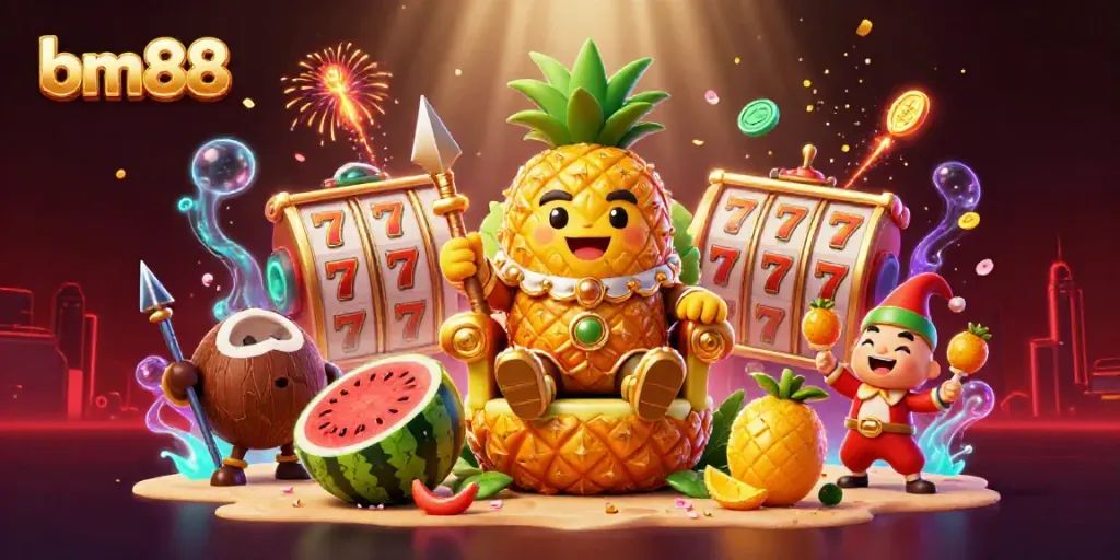Engage in the vibrant casino world of bm88 with king pineapple, coconut guards, and dynamic games.