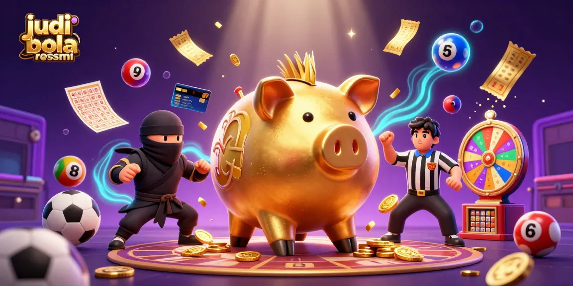 Experience thrilling moments in judi bola resmi as a golden piggy bank sumo wrestler engages in sports betting excitement.
