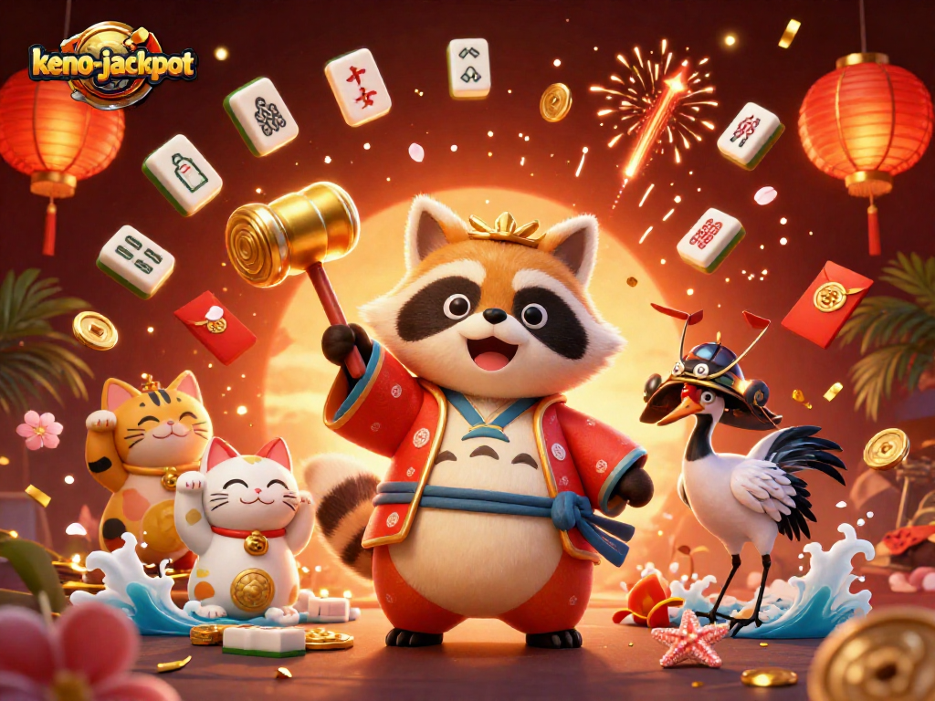 Participate in the thrilling keno-jackpot game with vibrant 3D characters celebrating luck and fortune.