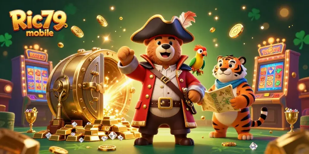 Join the adventure with Ric79 mobile as a pirate bear and tiger explore treasure-filled casino fun!