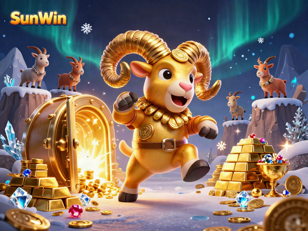 Experience thrilling gameplay with SunWin, showcasing a massive golden ram in action at a vibrant casino.