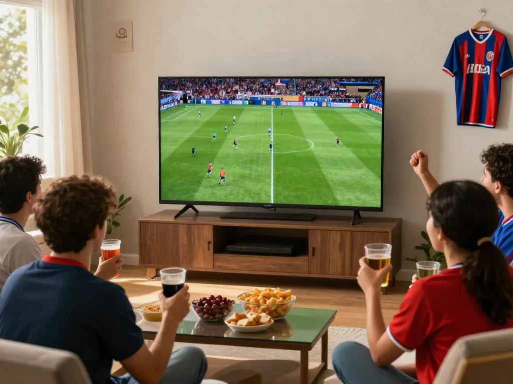 Gavangtv viewers enjoying a live football match in a vibrant living room.