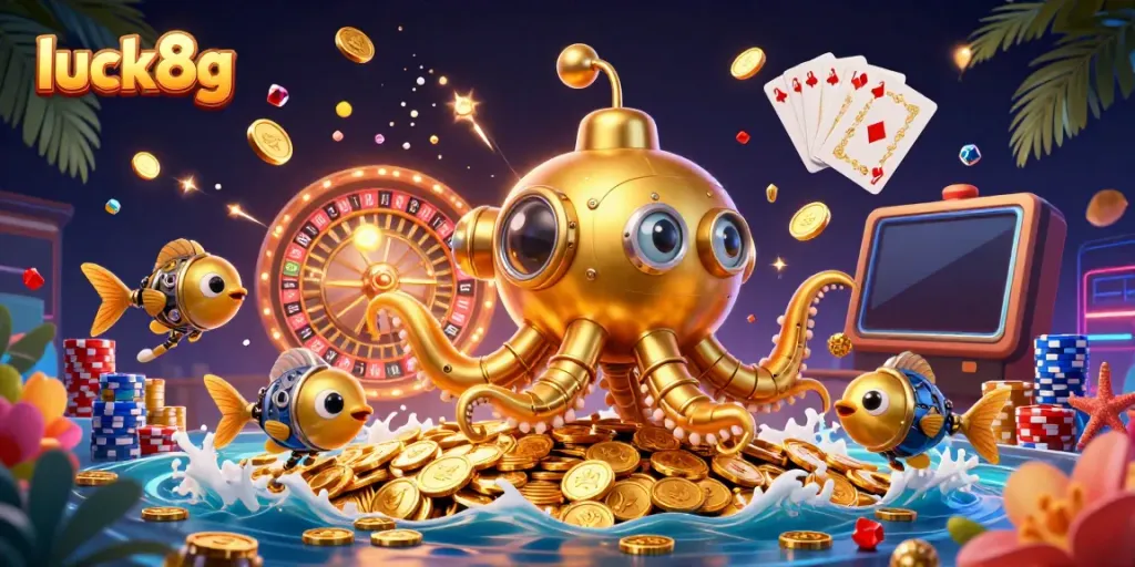 Play thrilling games at luck8g with the captivating golden kraken submarine and dynamic casino elements.