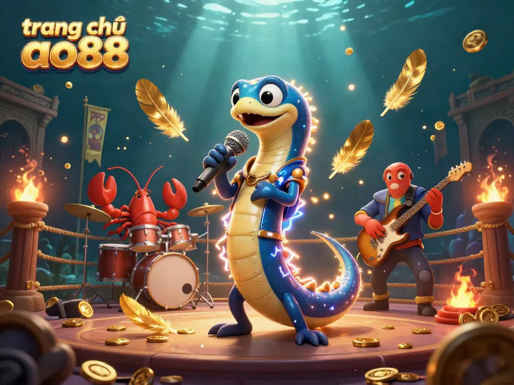 Experience excitement at trang chủ ao88 with an underwater casino scene featuring a DJ eel, lobster drummer, and seahorse guitarist.