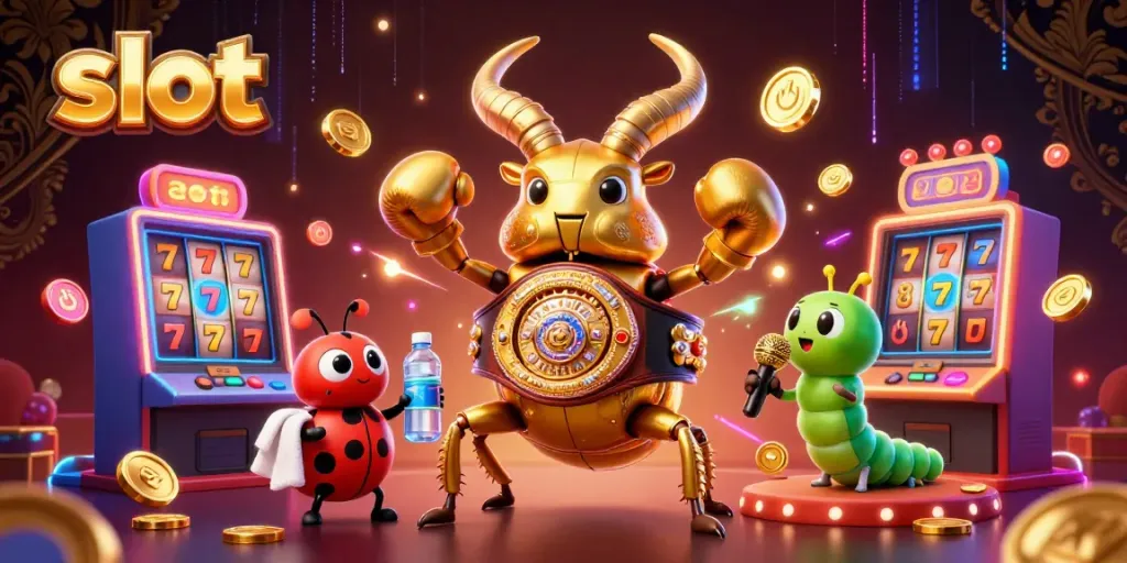 Engage in thrilling slot action with a vibrant scene featuring dynamic characters and casinos.